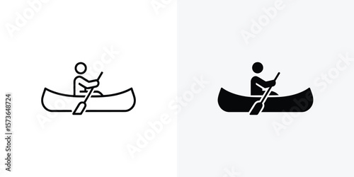Person enjoying the ride in a canoe using paddle in simple line art on transparent background