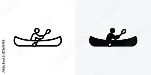 Person rows canoe with paddle, rendered as simple black icon for interface