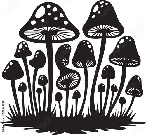 Enchanted Mushroom Forest A whimsical illustration of various fungi