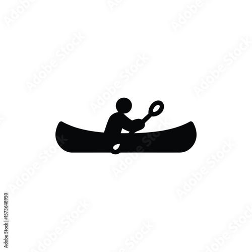 Silhouette shows person paddling a canoe across a lake with a transparent background