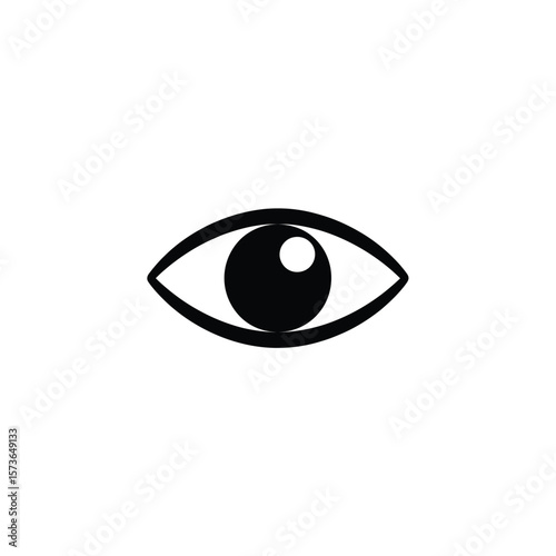 Simple Black and White Eye Icon Illustration on White Background