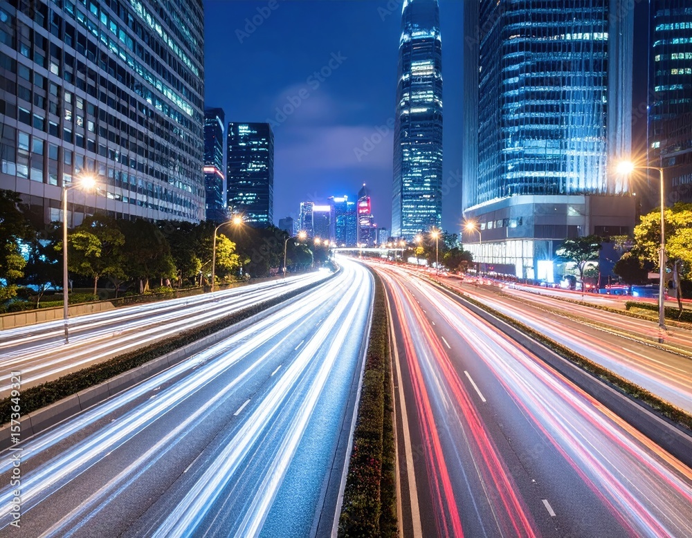 Fototapeta premium City highway at night with light trails (2)
