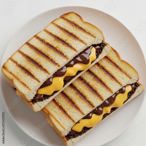 Grilled Chocolate Cheese Toast (Roti Bakar) on White Plate