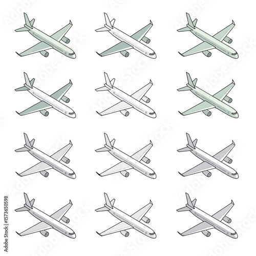 Set of Isometric Airplane Illustrations