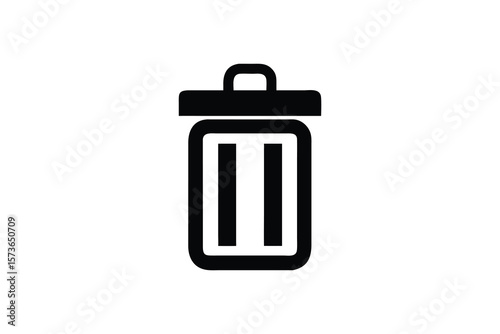 Simple black silhouette of a trash can icon on a clean white background for digital use