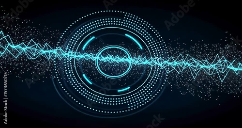Futuristic Technology Background with Dynamic Blue Waves and Circular Elements Animation