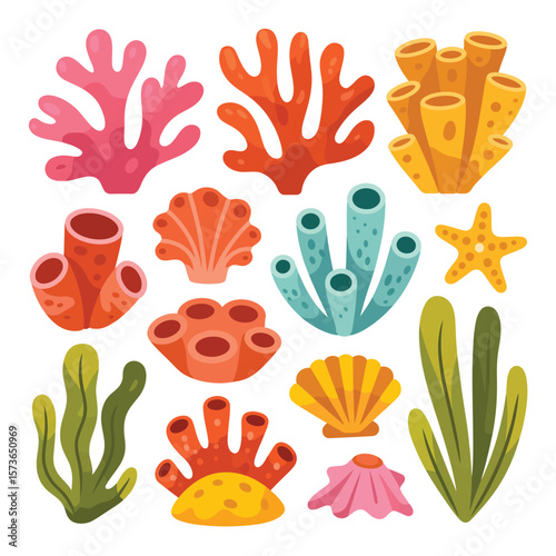 Collection of Colorful Underwater Flora and Fauna