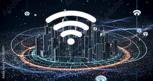 Futuristic Smart City Network Connecting with High-Speed 5G Wireless Technology Animation
