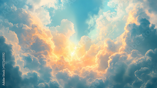 Fototapeta Naklejka Na Ścianę i Meble -  Vintage Renaissance clouds painting illustration showcasing soft, dramatic cloud formations with rich textures, delicate shading, and classical atmospheric depth. 81750183 1