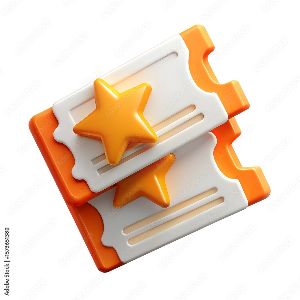 Obraz premium Two orange and white tickets with golden stars on a white background