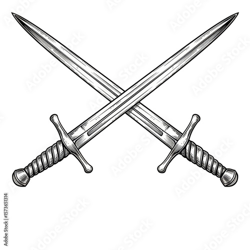 Illustration of White Crossed Swords Weapons Isolated on Transparent BG