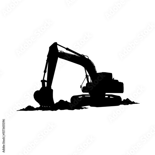 Silhouette of a construction excavator digging into the earth, ready to work.