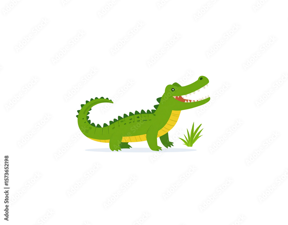 Obraz premium Cartoon Alligator with Open Mouth and Sharp Teeth Illustration.