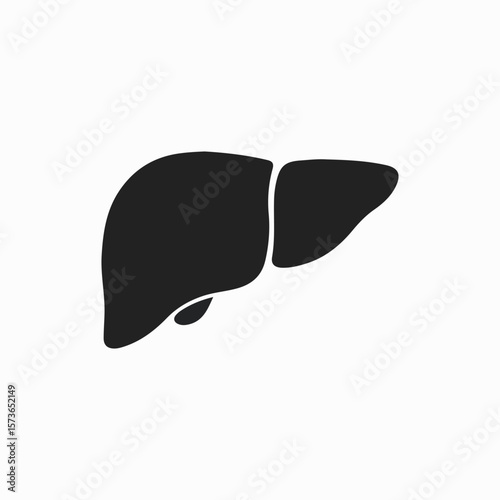 Minimal black liver icon silhouette on white background. Flat vector illustration of human liver anatomy for medical, healthcare, or educational use.