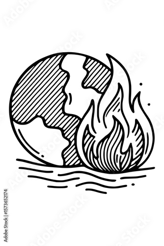 Burning Earth Illustration for Global Warming Concept