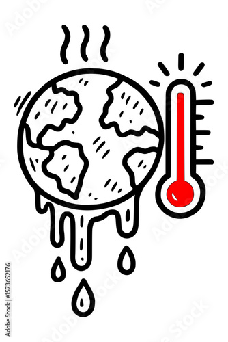 Melting Earth Global Warming Illustration with High Temperature Thermometer