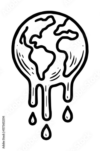 Hand-drawn Earth melting with drops symbolizing climate crisis