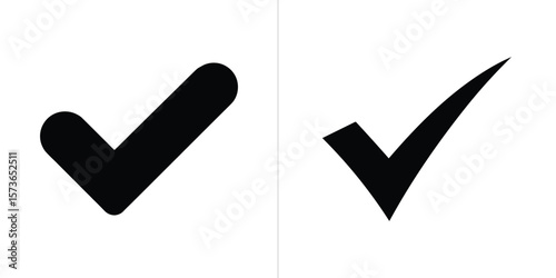 Two Distinct Black Check Mark Icons Against White Background for Design Use