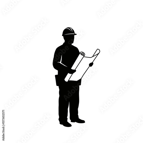 Silhouette of an architect reviewing blueprints.
