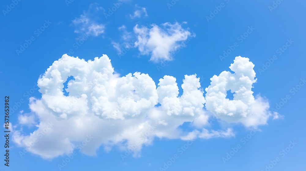 Naklejka premium Clouds in the shape of the word cloud on blue sky background.