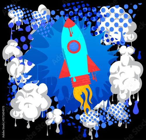 Rocketship graffiti. Abstract modern street art decoration performed in urban painting style.