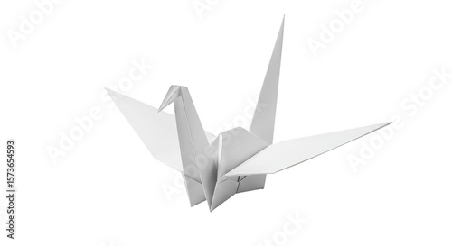 Illustration of White Origami Crane Bird Papercraft on Transparent Background