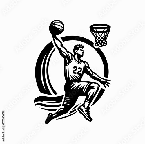 Basketball Slam Dunk Player Logo Vector Isolated on White Background