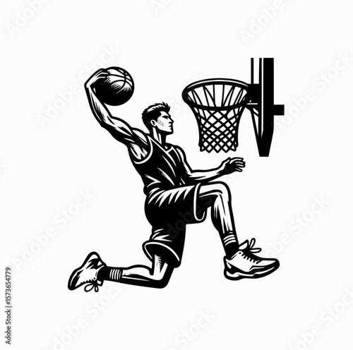 Basketball Slam Dunk Player Logo Vector Isolated on White Background