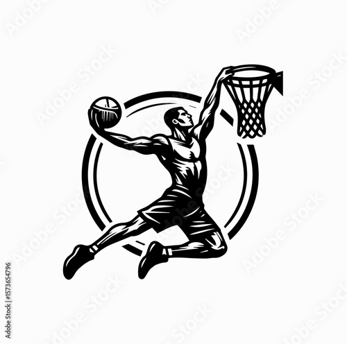 Basketball Slam Dunk Player Logo Vector Isolated on White Background