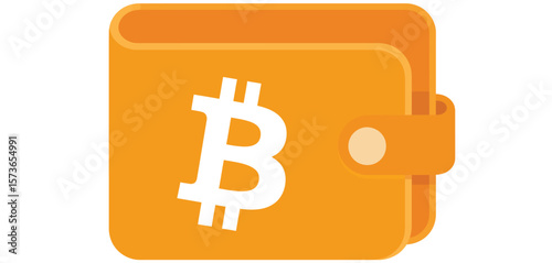 Digital bitcoin wallet icon with bitcoin symbol on orange background