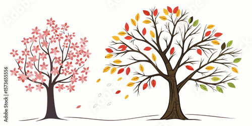 Seasons of Color: Capturing the changing seasons, two trees bloom in vibrant hues, representing the beauty of nature's transitions. The vivid colors showcase the essence of growth and change.