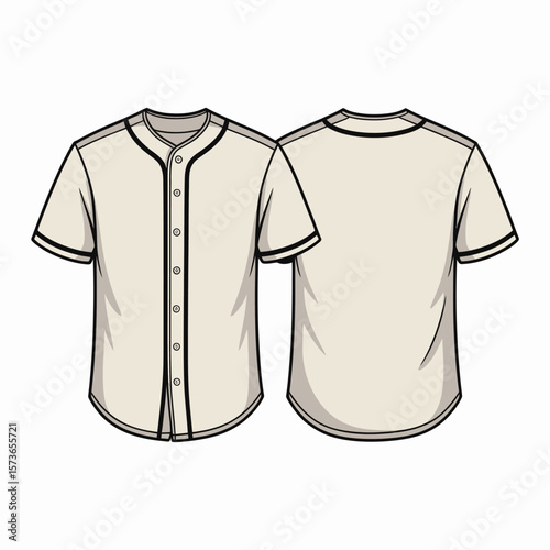 Front and back view of a classic baseball jersey with button up closure