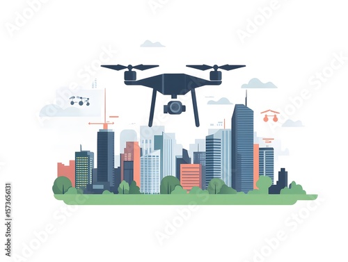 12. Modern icon of a drone flying over a smart city
