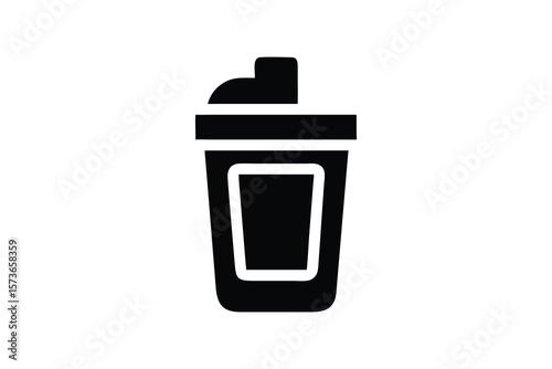 Modern minimalist black and white protein shaker bottle icon graphic design.