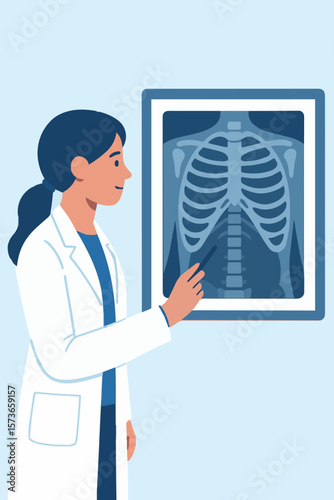 Flat Vector Radiologist Reviewing X-Ray