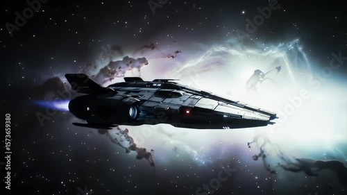 Wallpaper Mural Sleek spaceship navigates through a cosmic nebula with stars and deep space backdrop Torontodigital.ca