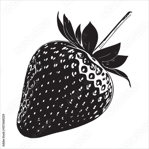A single strawberry with a leaf showing in minimalist silhouette Vector illustration, strawberry silhouette vector illustration white background 
