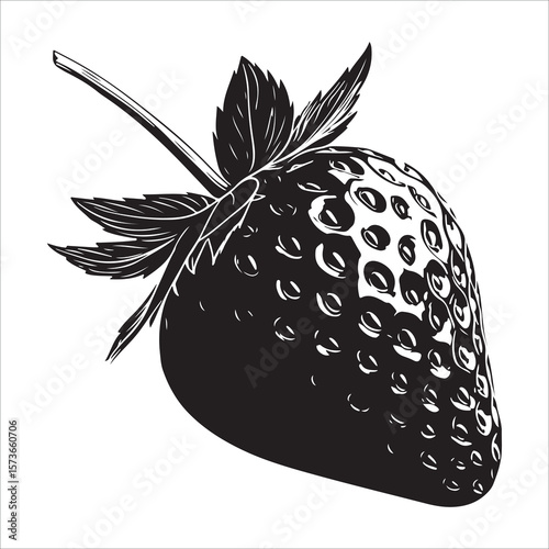 A single strawberry with a leaf showing in minimalist silhouette Vector illustration, strawberry silhouette vector illustration white background 