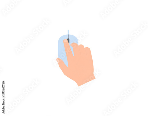 Hand Clicking a Light Blue Computer Mouse Pointing Finger.