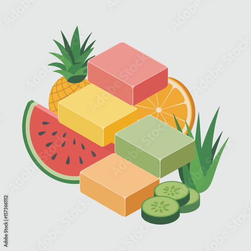 Summer Fruit Infused Soap Bars in Geometric Design
