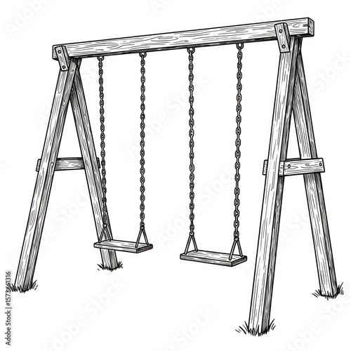 Illustration of White Wooden Swing Set for Outdoor Play on Transparent