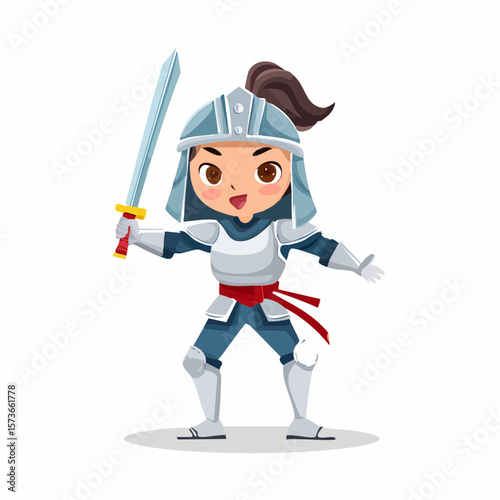 A funny cartoon samurai character with oversized armor, a tiny sword, clumsy pose
