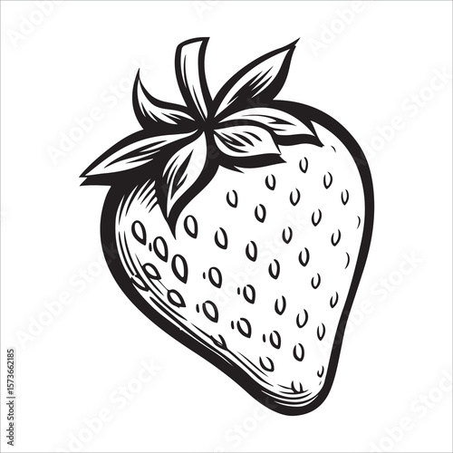 A single strawberry with a leaf showing in minimalist silhouette Vector illustration, strawberry silhouette vector illustration white background 