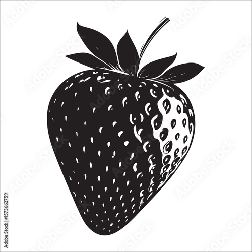 A single strawberry with a leaf showing in minimalist silhouette Vector illustration, strawberry silhouette vector illustration white background 
