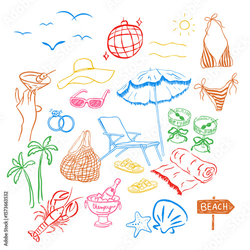 Coastal Beach Illustration PNG File Colorful Trendy bachelorette design