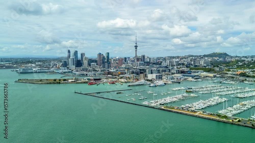 Aerial hyperlapse, dronelapse video of Auckland of New Zealand in daytime