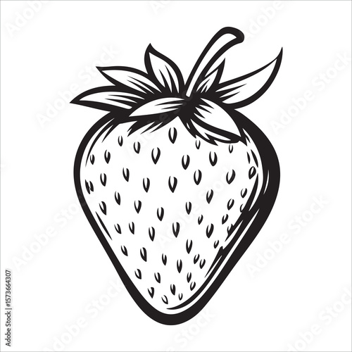 A single strawberry with a leaf showing in minimalist silhouette Vector illustration, strawberry silhouette vector illustration white background 