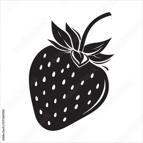 A single strawberry with a leaf showing in minimalist silhouette Vector illustration, strawberry silhouette vector illustration white background 