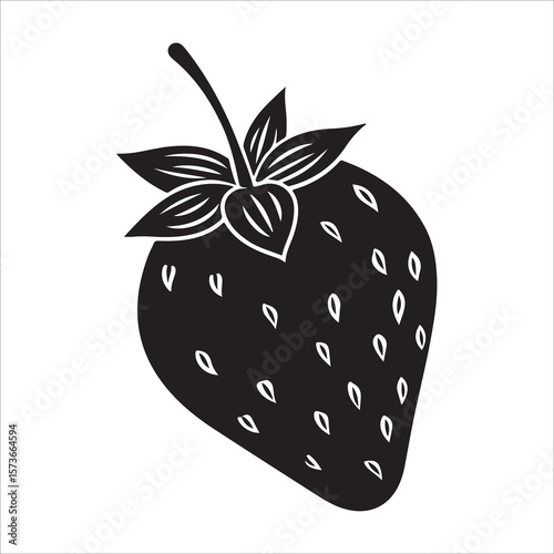 A single strawberry with a leaf showing in minimalist silhouette Vector illustration, strawberry silhouette vector illustration white background 