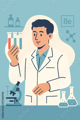 Flat Vector Laboratory Researcher with Test Tubes